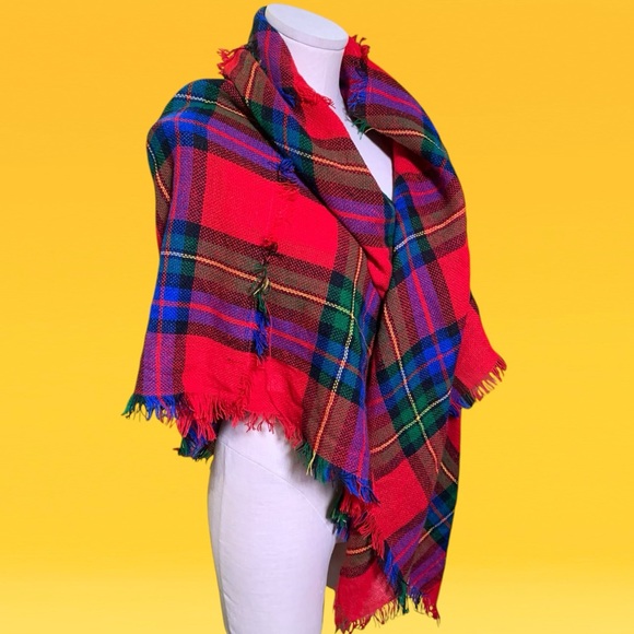Large Red Plaid / Tartan Scarf BY CASHMILON (Japan) - Picture 1 of 7